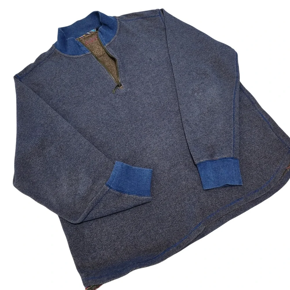 Robert Graham Mens XL Geometric Print Quarter Zip Pullover Sweater Blue Brown‎